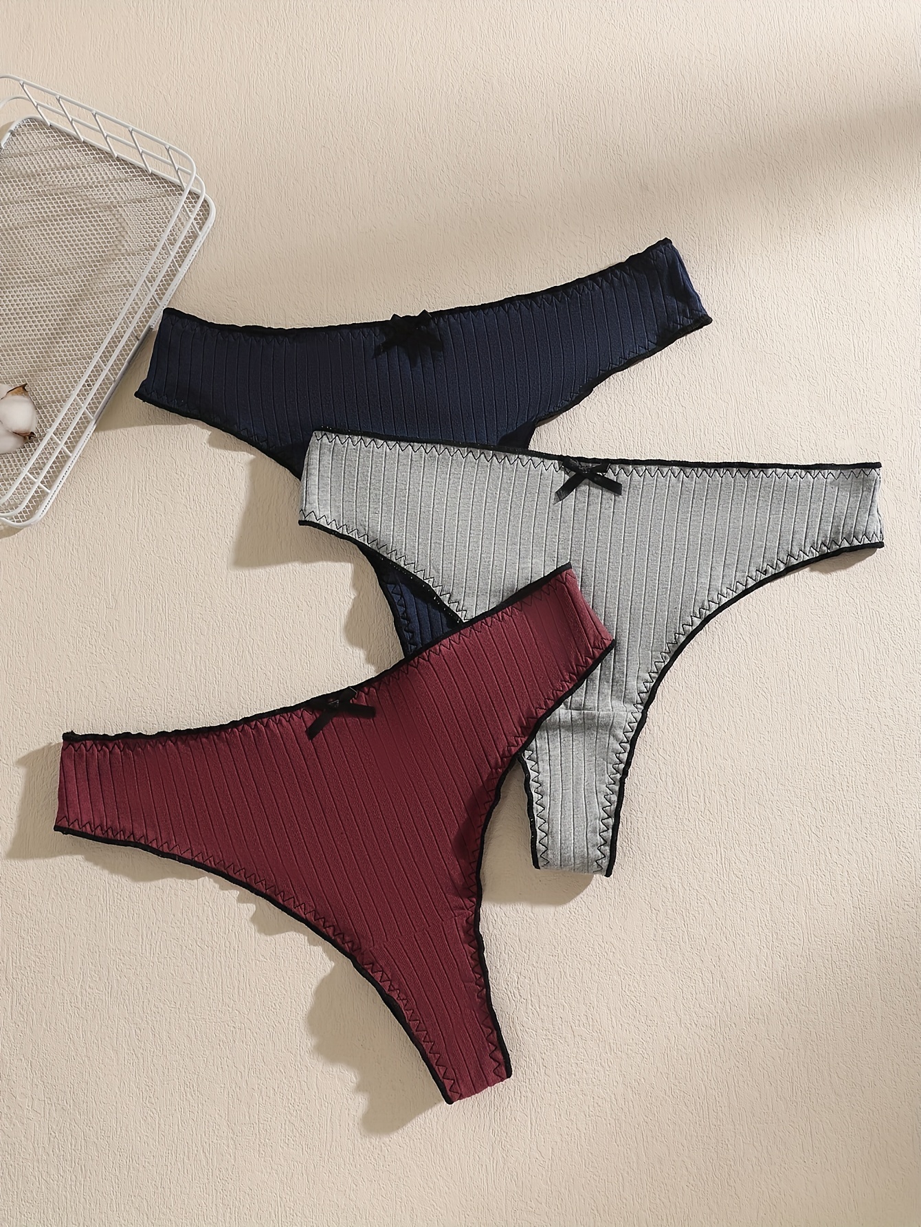 Ribbed Soft Cotton Letter Tape Briefs Panties Pack Women's - Temu