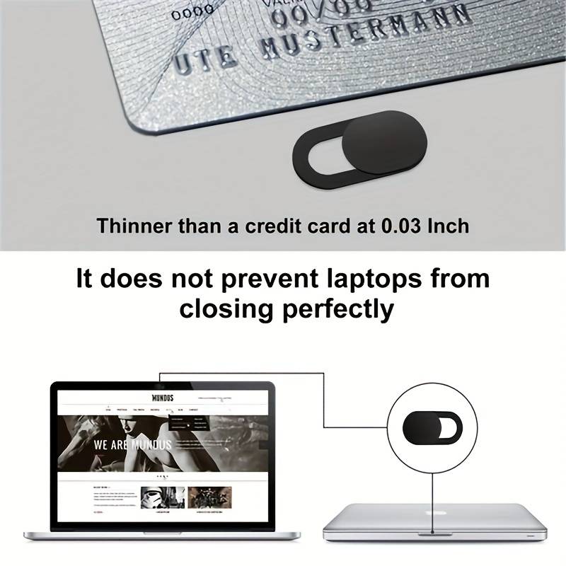 3-Pack Ultra-Thin Black Sliding Webcam Cover For Laptop, Phone, Tablet - 0.03in