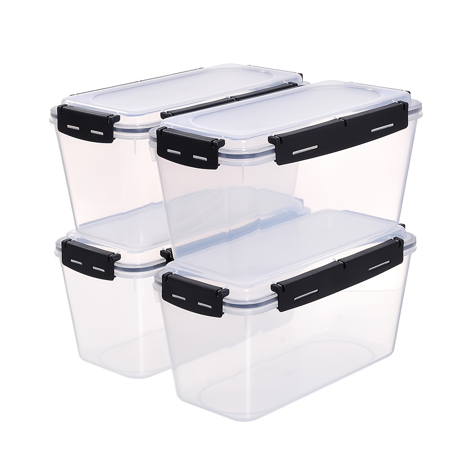 HFUN Plastic Storage Bins Stackable, Durable Organizing Container with Handles, Pack of 4 Portable Clear Plastic Bins, BPA Free Organization Pantry