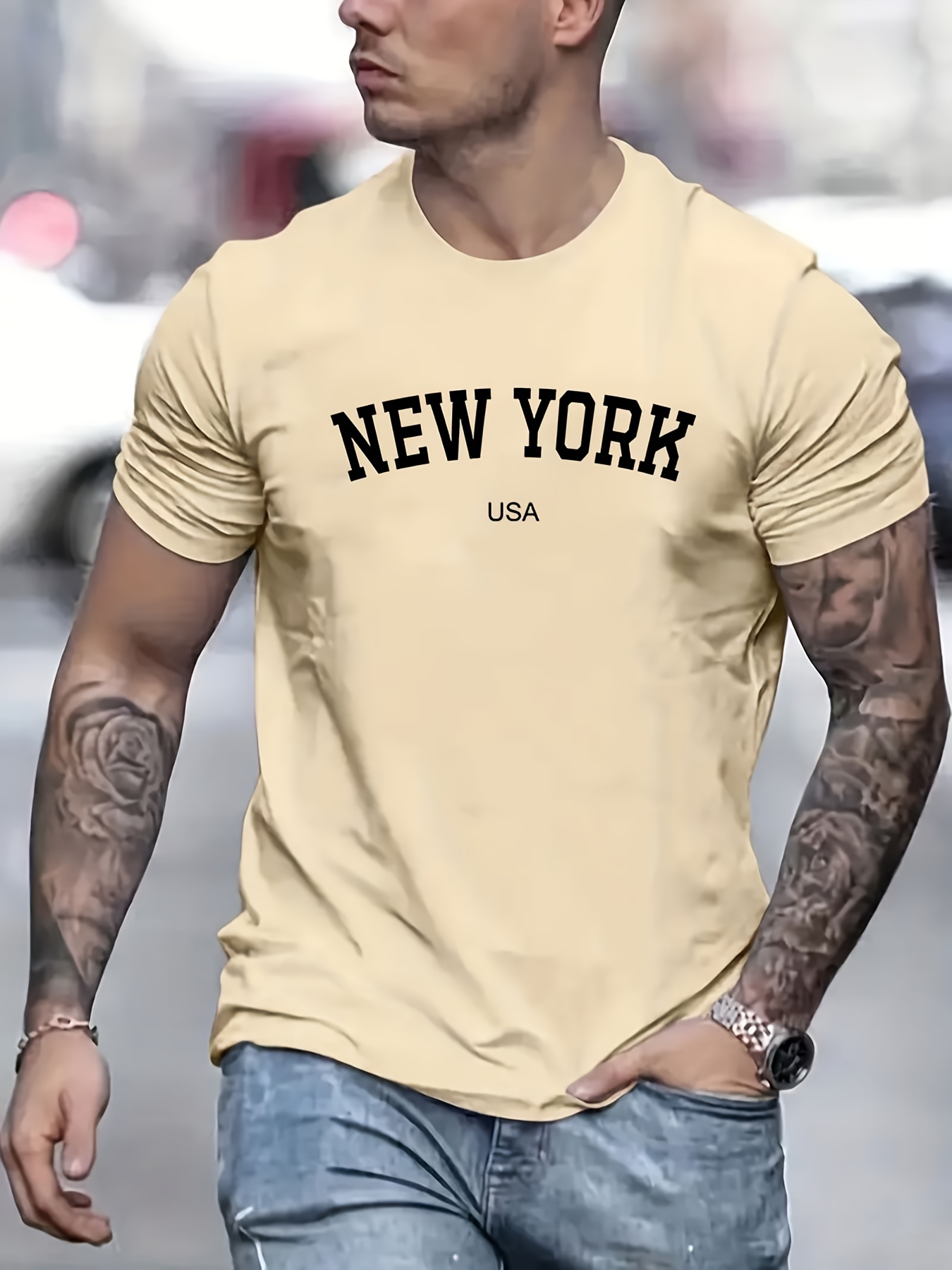 Camiseta c moda para hombre con estampado de patr n de letras NUEVA YORK USA camiseta gr fica para hombre ropa de verano al aire libre para hombre