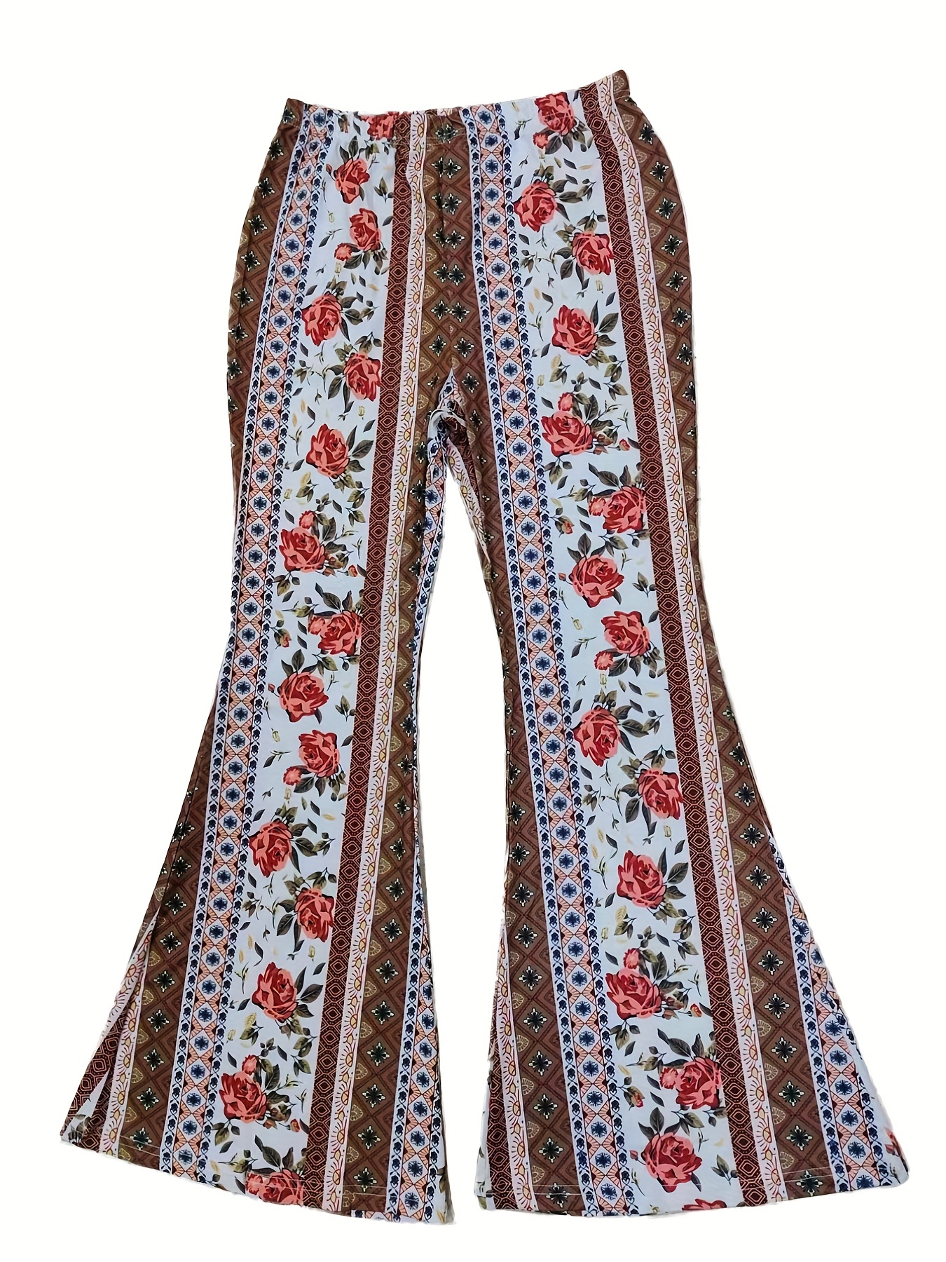 * Allover Print Flared Pants, Hippie Forbidden Pants For Spring & Summer,  Women's Clothing