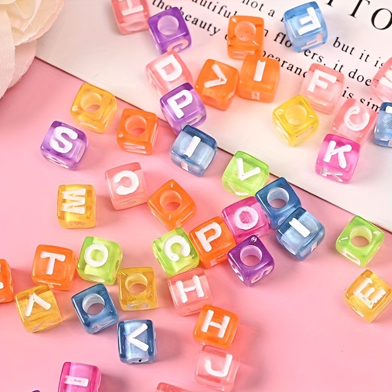 6mm Acrylic Alphabet Beads Multi Color Cube Clear Beads with White