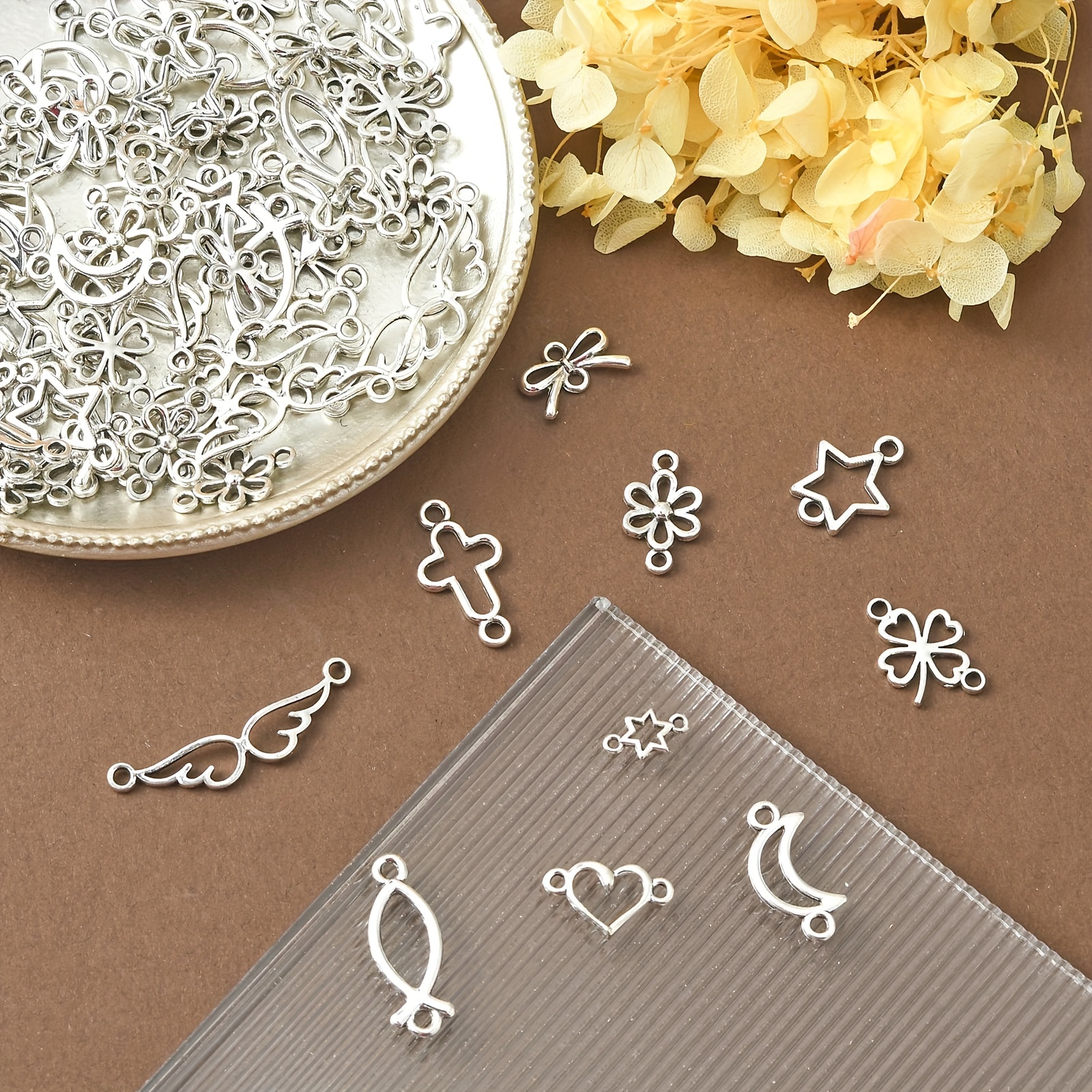 Alloy Flower Pendant Hollow Flower Charms Connector For Diy - Temu