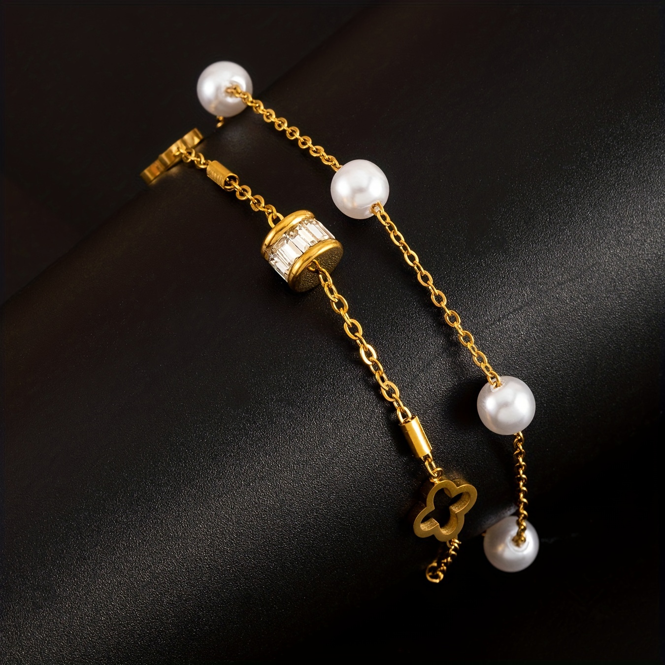 Double Stainless Steel Layered Clover Bracelet - Gold and Silver