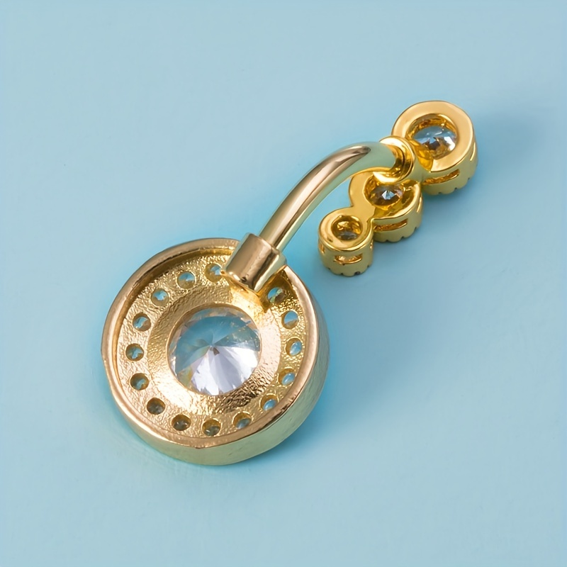 Crystal Navel Piercing Belly Button Ring, Zircon Inlaid