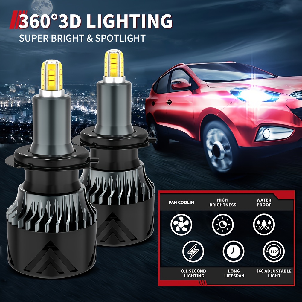 H1 H7 LED 360 H4 20000LM HB3 HB4 9012 HIR2 Led H11 H8 9006 9005 Car  Headlight Bulb diode Fog Lamps compatible with auto 6000K 8000K 12V HLXG
