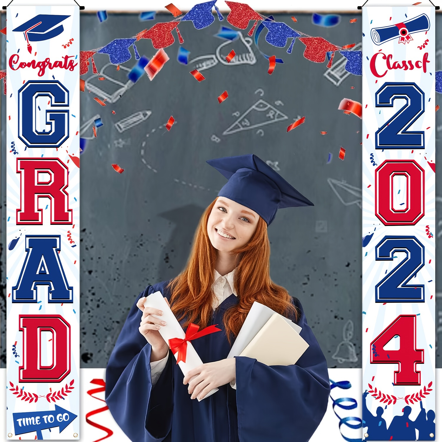 Graduation Party Decorations 2024 Blue and White Congrats Grad Banner  Graduation Decorations Class of 2024 Graduation Party Decorations 2024 Blue  and