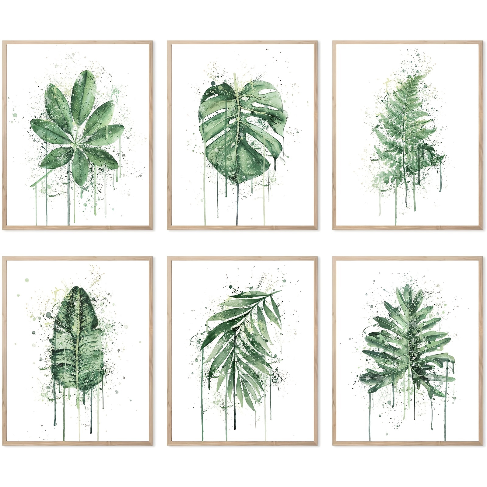 Green Botanical Wall Art Print Set of 6 Natural Plant Leaves Home Decor  Aesthetic Bathroom Wall Art Canvas Painting Posters Leaf Prints Poster Set