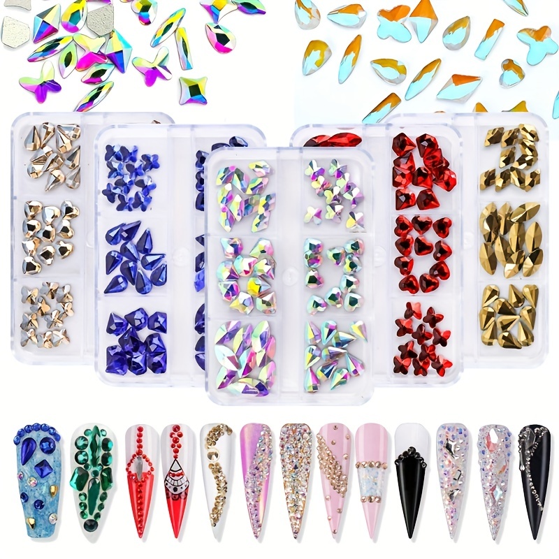 Nail Rhinestones Kit Multi Shaped Nail Art Gems Diamonds - Temu