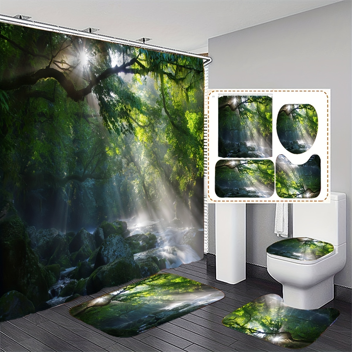 Tropical Rainforest Shower Curtain Green Leaves Plants Trees - Temu