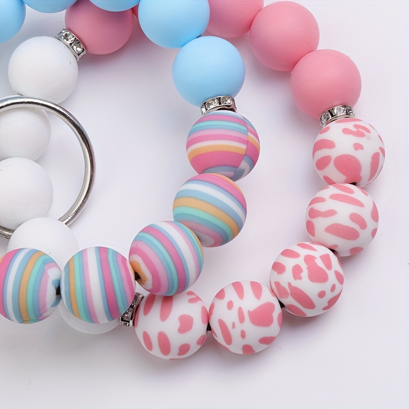 1Pc Silicone Keychain For Keys Tassel Wooden Beads Wrist Keyrings