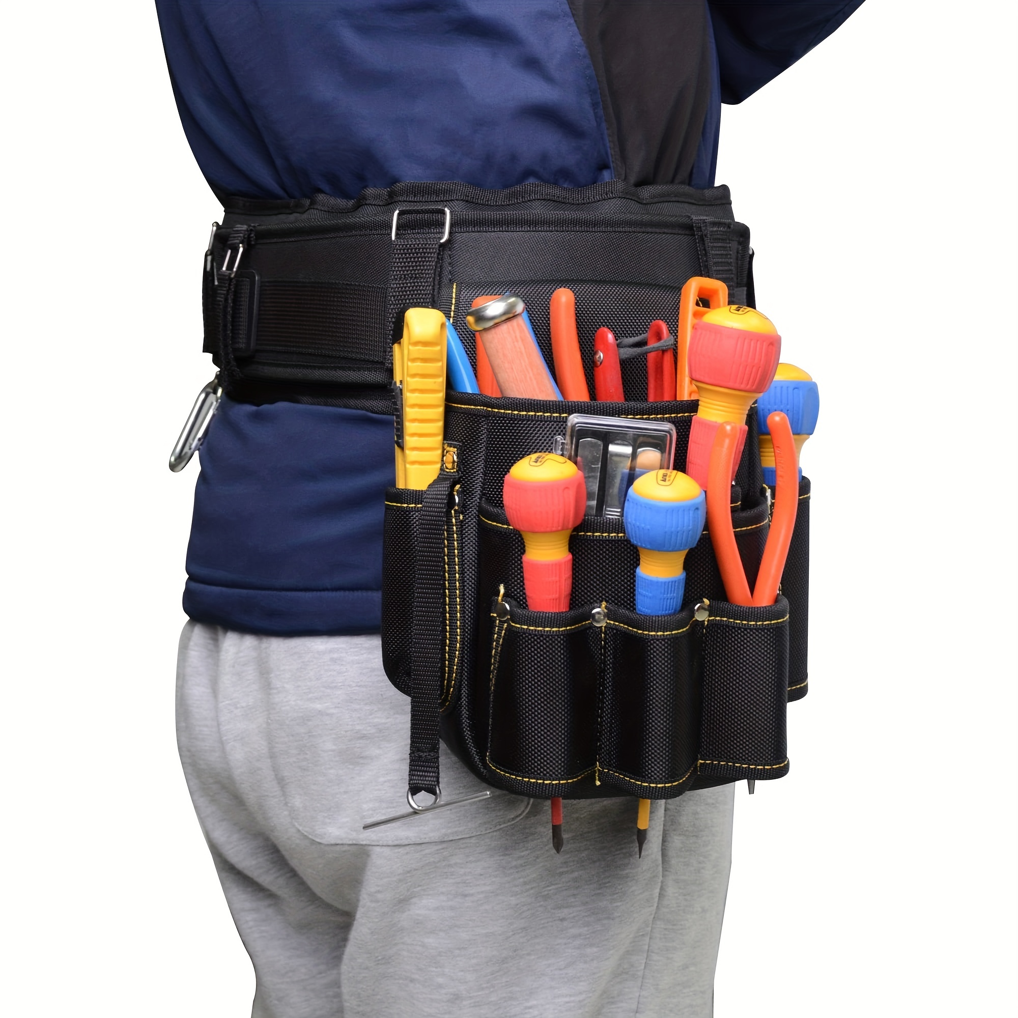 Bolsa de herramientas Oxford de 6 bolsillos, cinturón ajustable,  construcción duradera para electricista, técnico, bolsillo en la cintura,  bolsa de