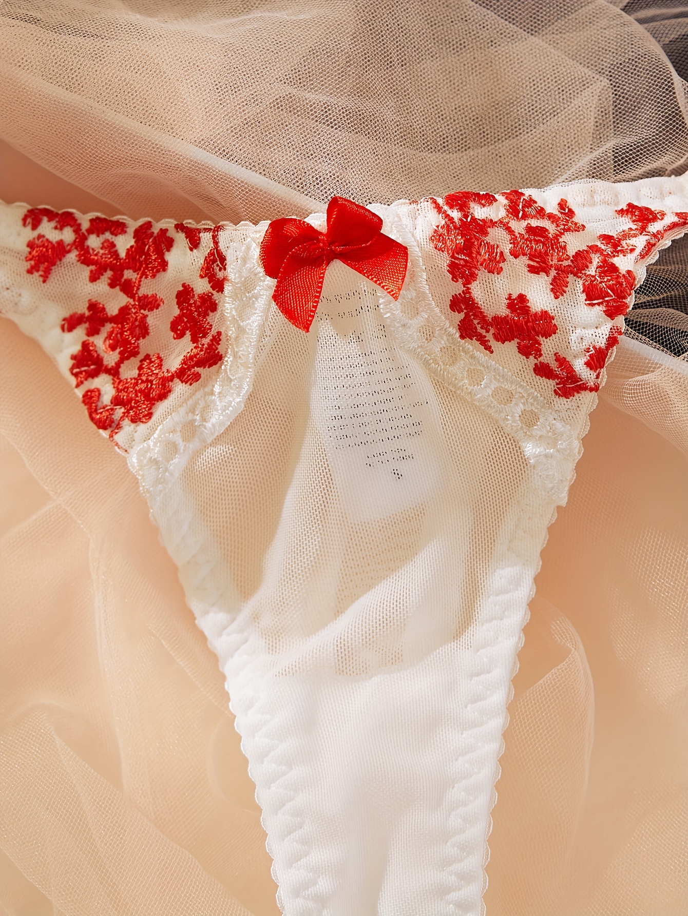 Floral Embroidery Lingerie Set Bow Tie Push Bra Mesh Panties - Temu Canada