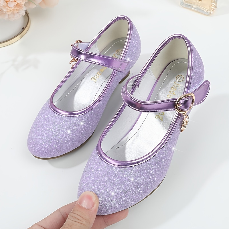 Zapatos de vestir para niña pequeña, con lentejuelas con purpurina, lazo de  princesa, tacones bajos, sandalias de fiesta y baile con diamantes de