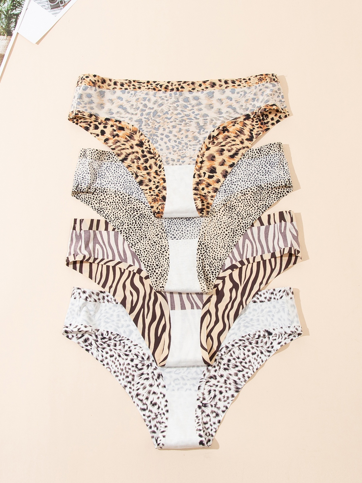 Zebra Leopard Print Thongs Contrast Lace Stretchy Intimates - Temu