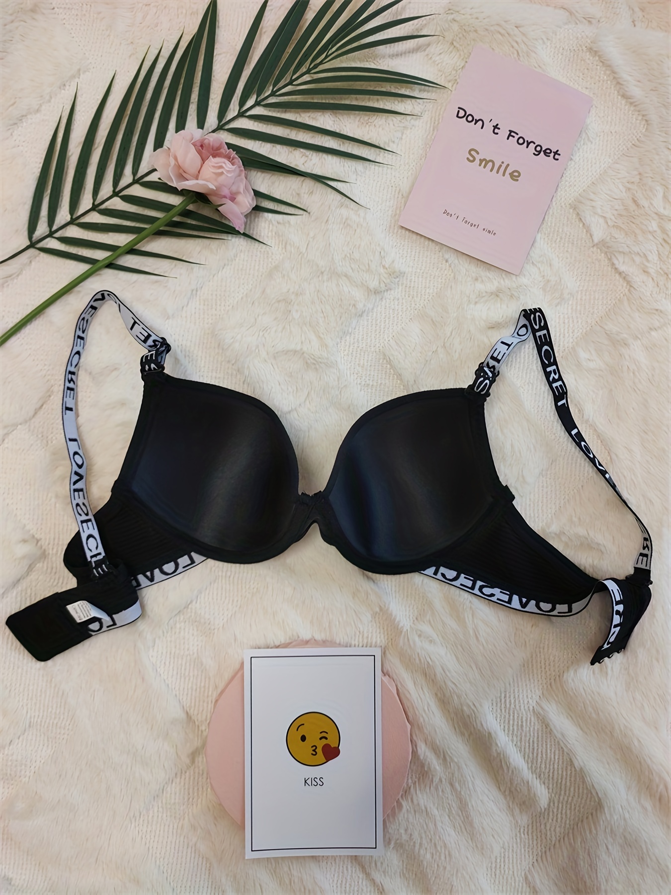 Letter Print Push Bra Comfy Breathable Adjustable Bra - Temu