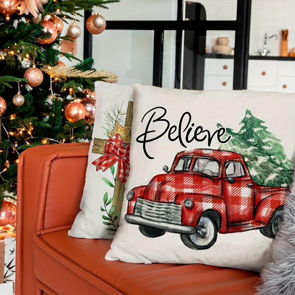 Red Plaid Christmas Pillow Cover