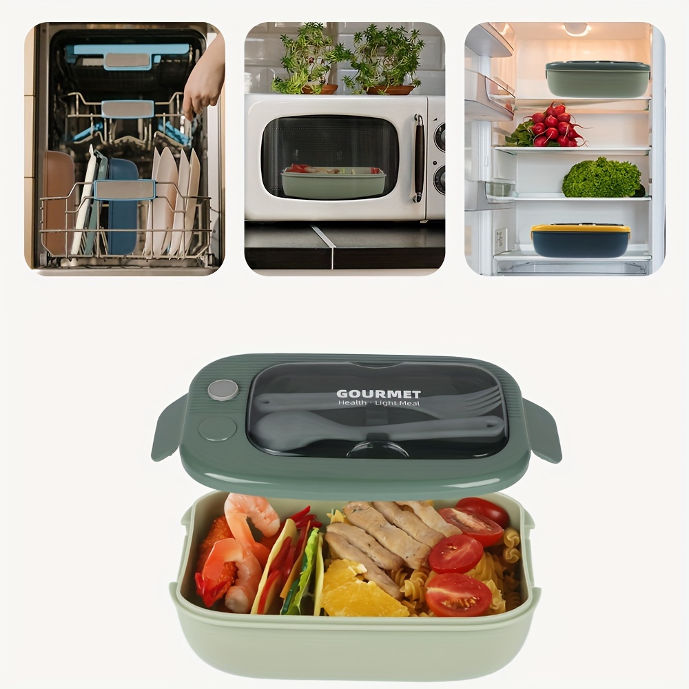 1pc Square Buckle Design Large Capacity Microwave-safe Lunch Box