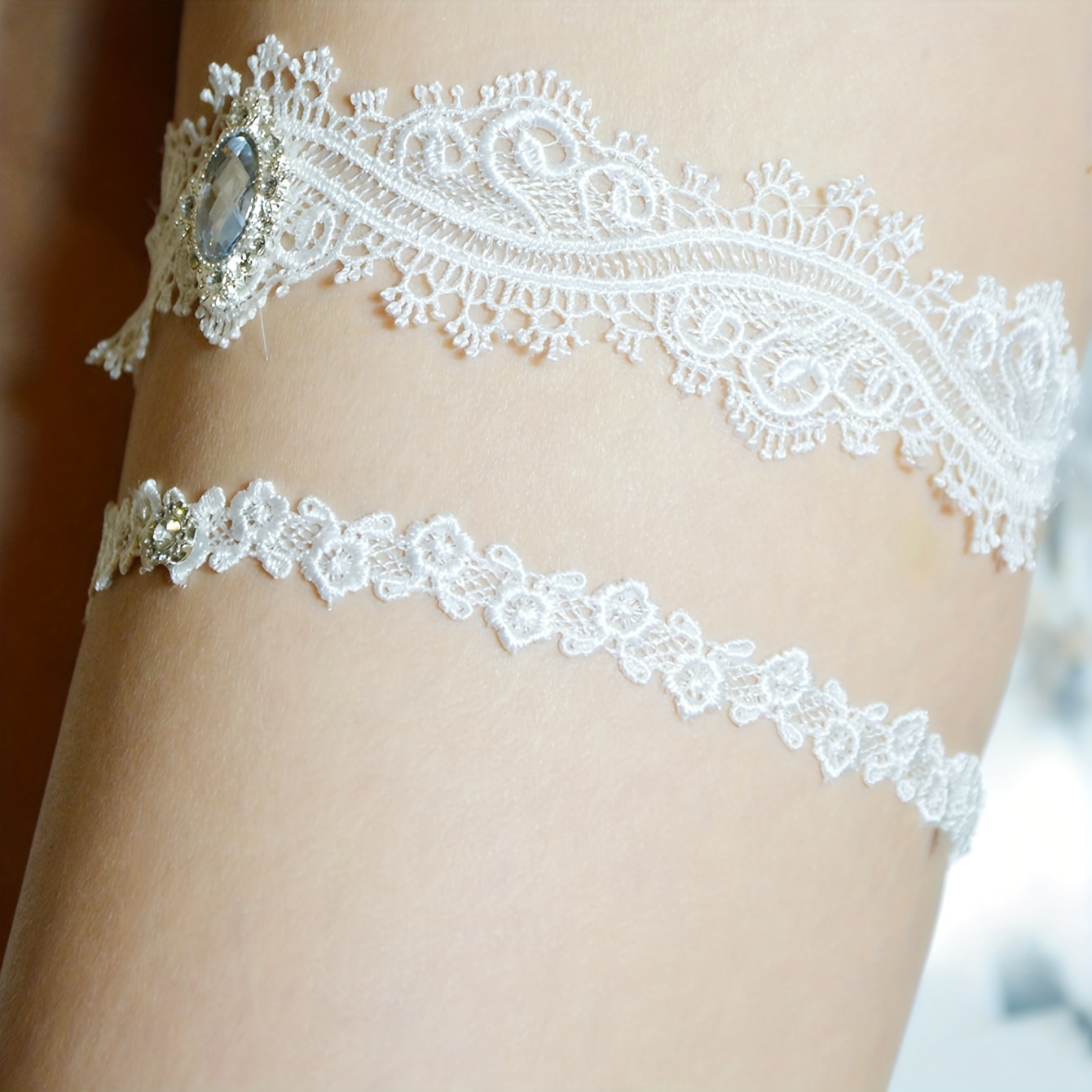 1pc Bridal Lace Sock Belt, Blue Pearl Garter Belt, Sexy Elastic Leg Ring,  Romantic Wedding Garter Decorative Accessories