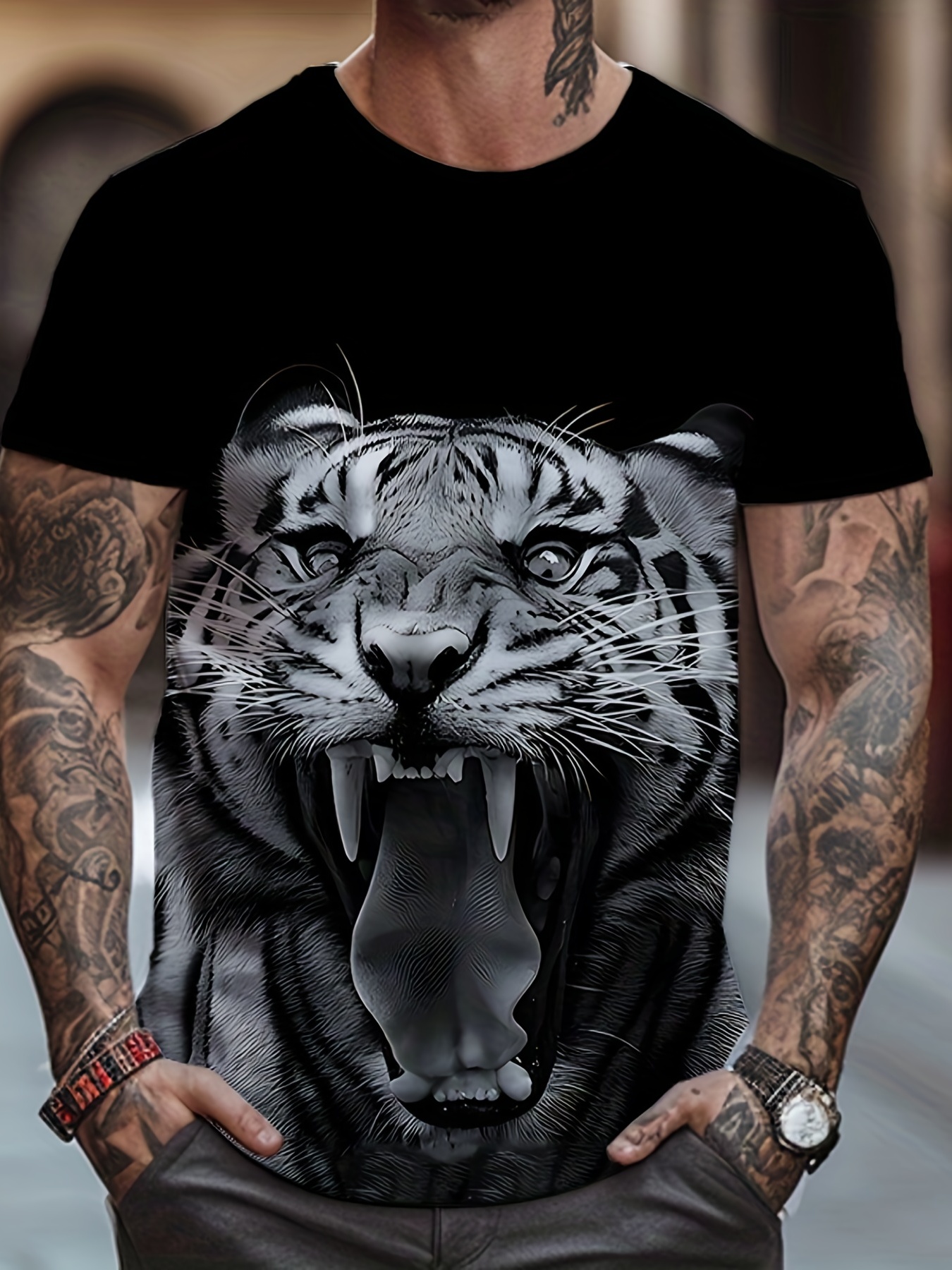 Men's Unisex T Shirt Tee Tiger Graphic Prints Crew Neck Black Yellow 3D  Print Outdoor Street Short Sleeve Print Clothing Apparel Sports Casual Big  And
