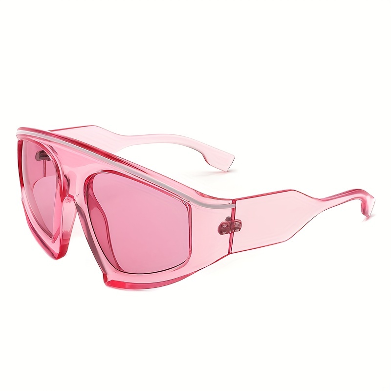 Oversized Curved Top Racer Thick Plastic Sunglasses Pink