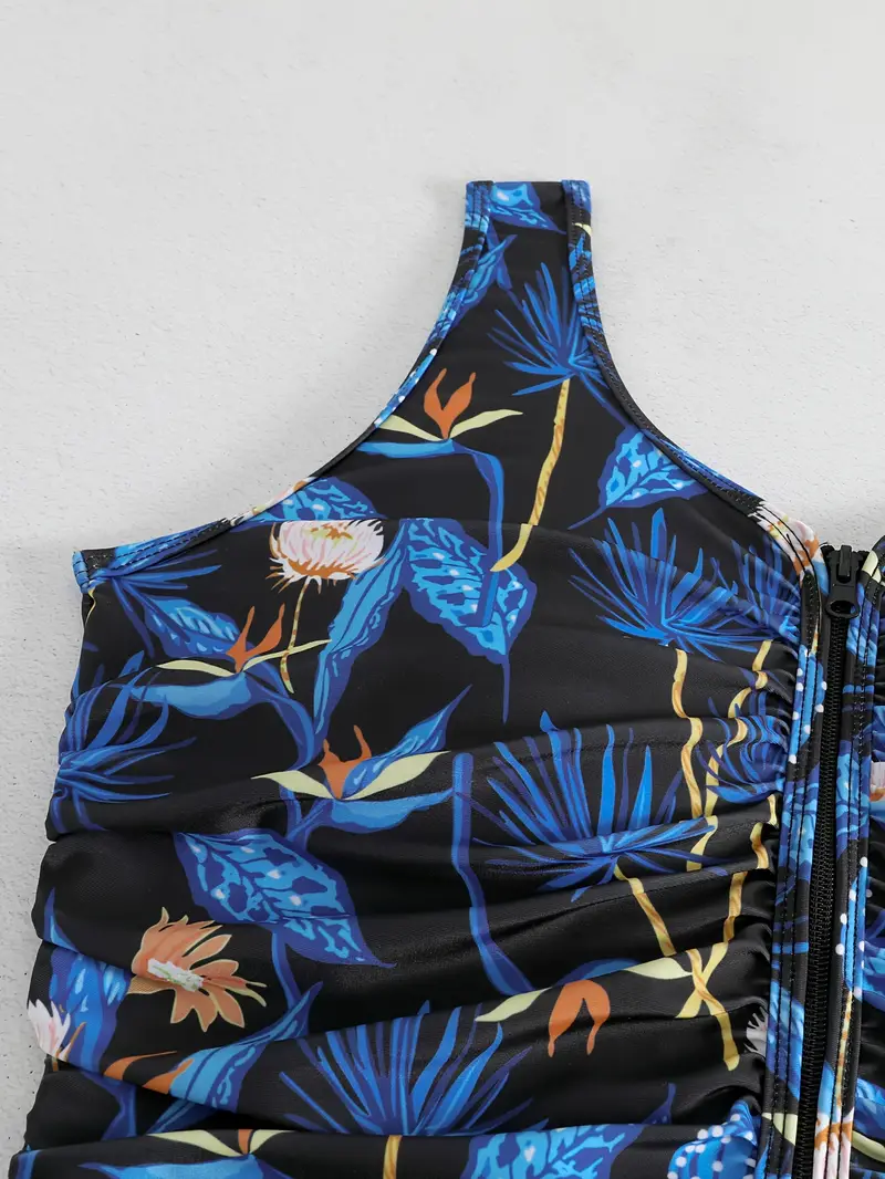 Plus Size Boho Swimsuit Women's Plus Tropical Print Zipper - Temu Canada