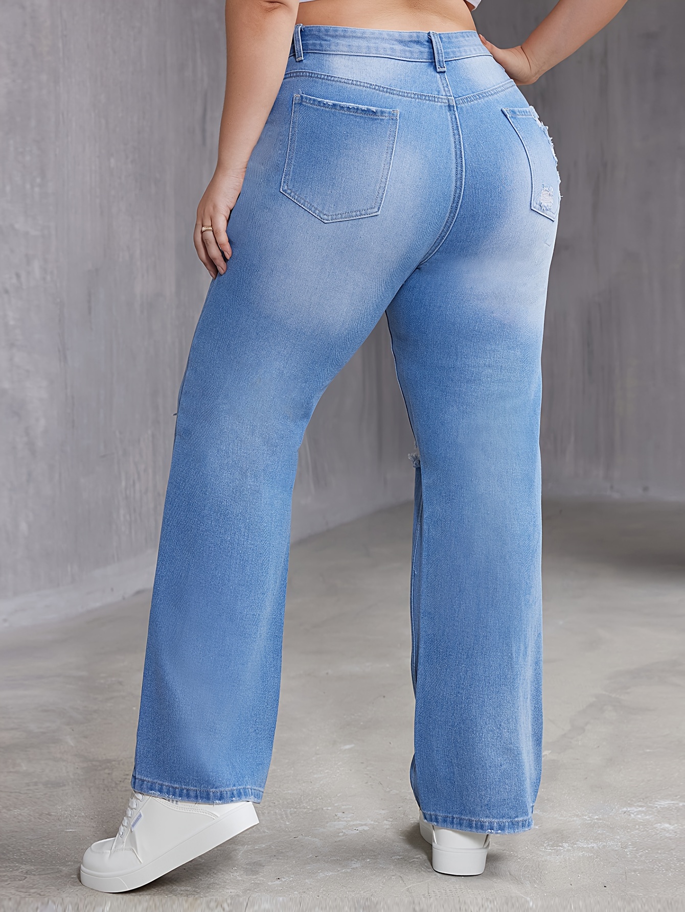 Plus Size Basic Jeans Women's Plus High Waist Straight Leg - Temu