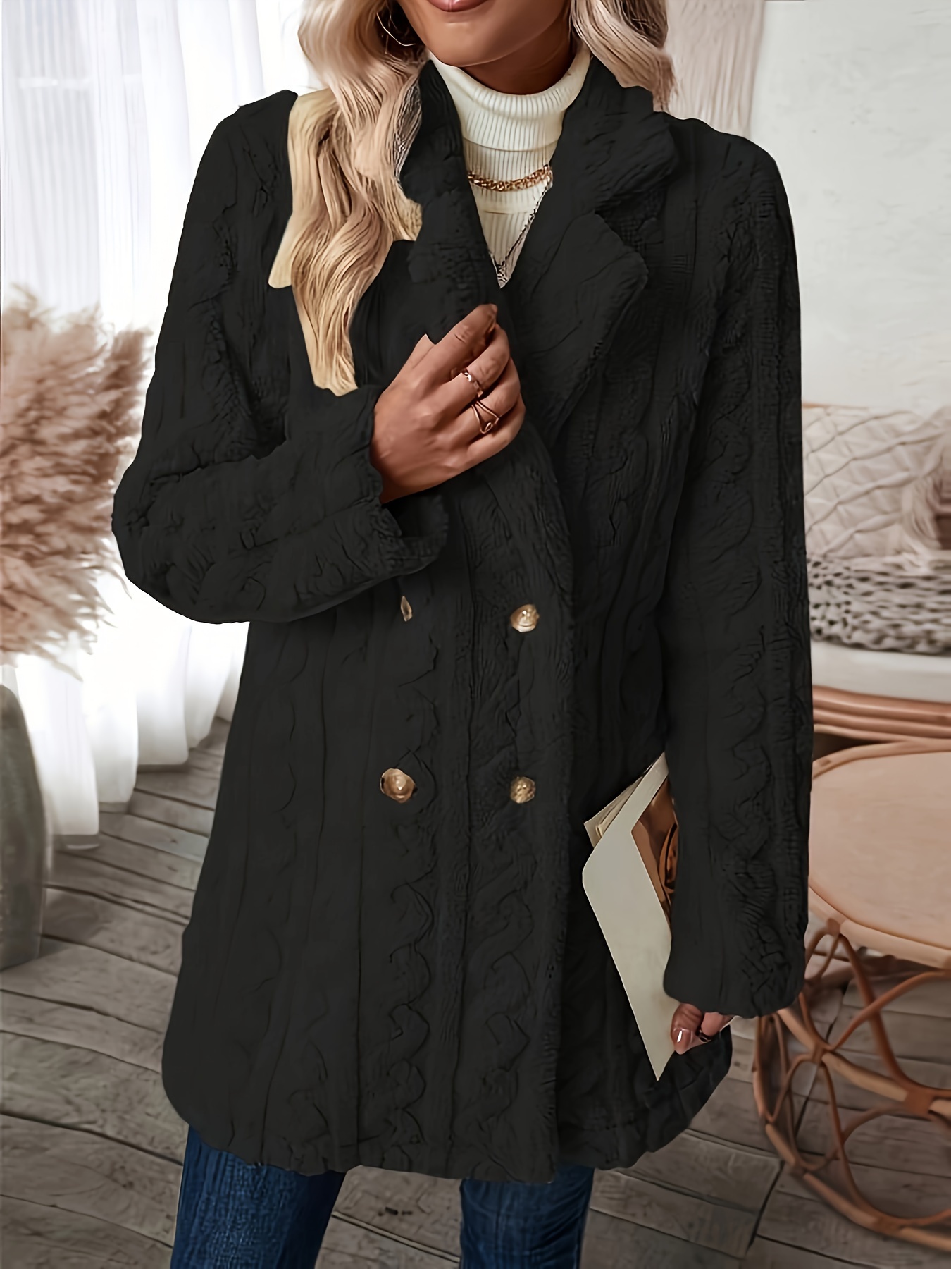 Women's Winter Thermal Coat, Solid Color Casual Long Sleeve Jacket Coat,  Winter Loose Top