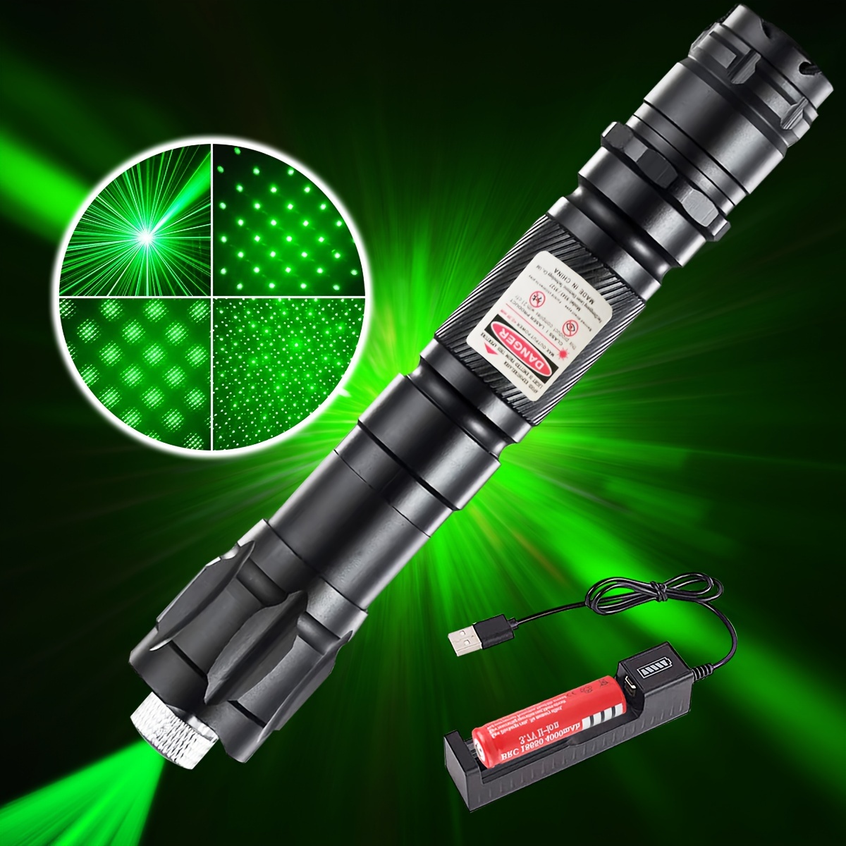 Puntero láser verde de alta potencia, Láser táctico de largo alcance, Láser  recargable de una sola prensa de encendido/apagado, Puntero láser de alta