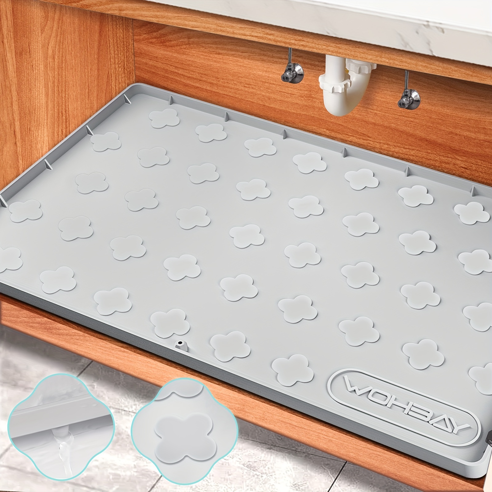 Under Sink Mat, 28 x 22 Silicone Kitchen Cabinet Tray, Waterproof &  Flexible Under Sink Liner for Kitchen Bathroom and Laundry Room
