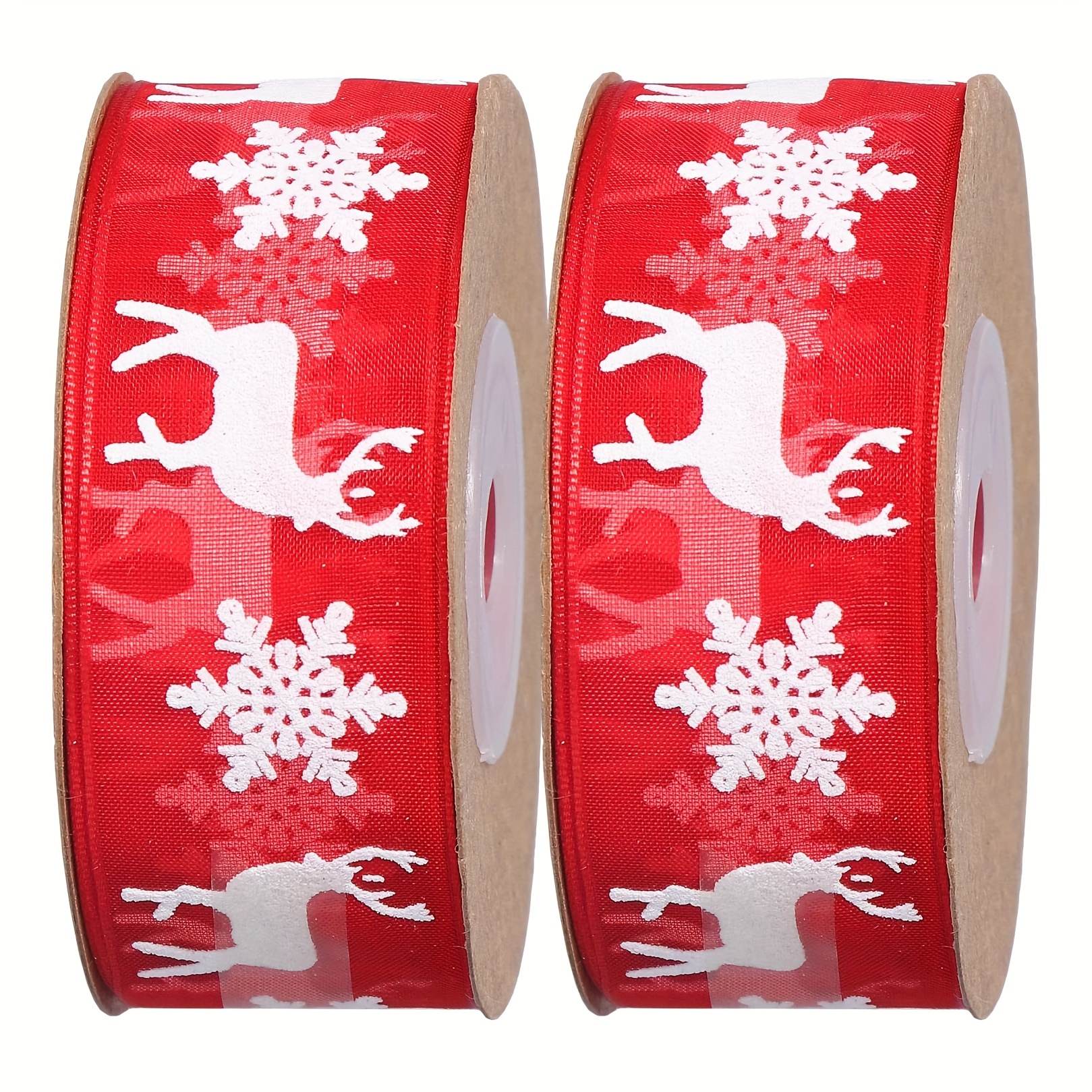 Christmas Ribbons Red Grosgrain Ribbon With Snowflake Deer - Temu