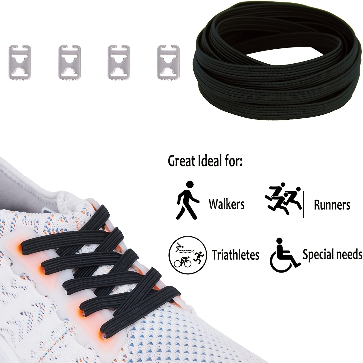 1 Pair No-Tie Shoelaces Quick And Easy Locking System Shoe Ropes Black And  White Spandex Shoelaces For Adults