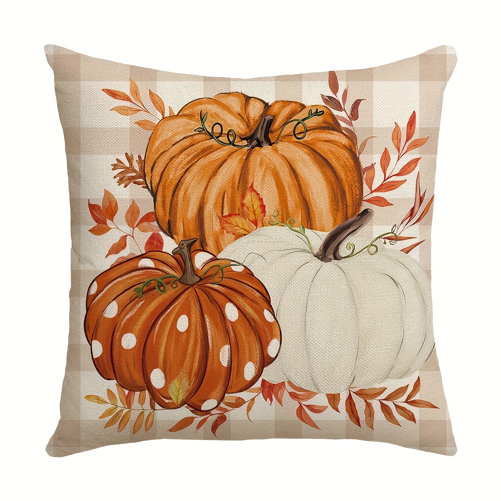TEMU 1pz Copricuscino Decorativo Autunnale 17,7 X 17,7 Pollici, Foglie Di Spezie Di Zucca Del Ringraziamento Copricuscino Decorativo Autunnale A