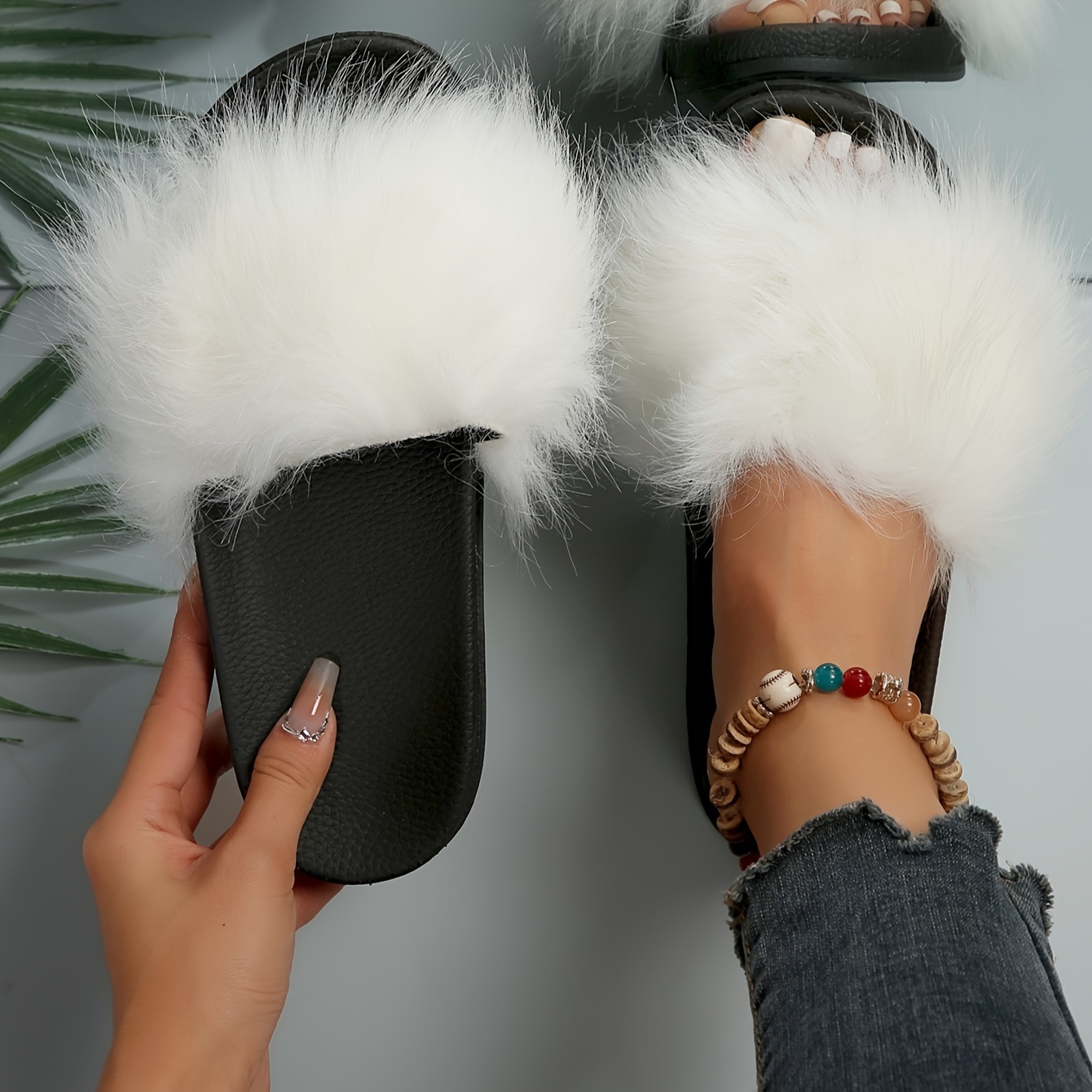 Women s Faux Fur Flat Slides Fashion Open Toe Slip Slide Temu