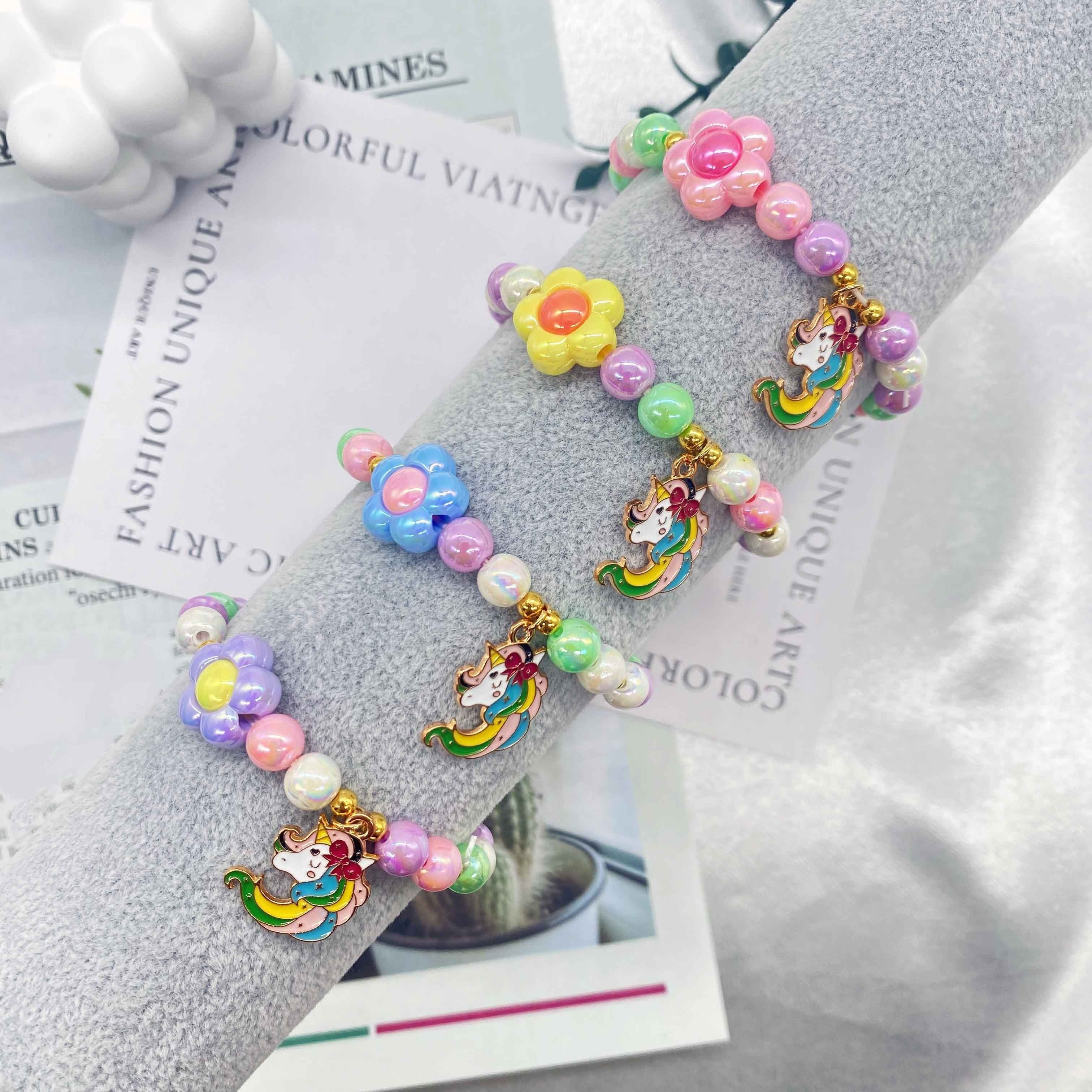 Cute Unicorn Rainbow Pendant Colorful Beaded Bracelet For - Temu