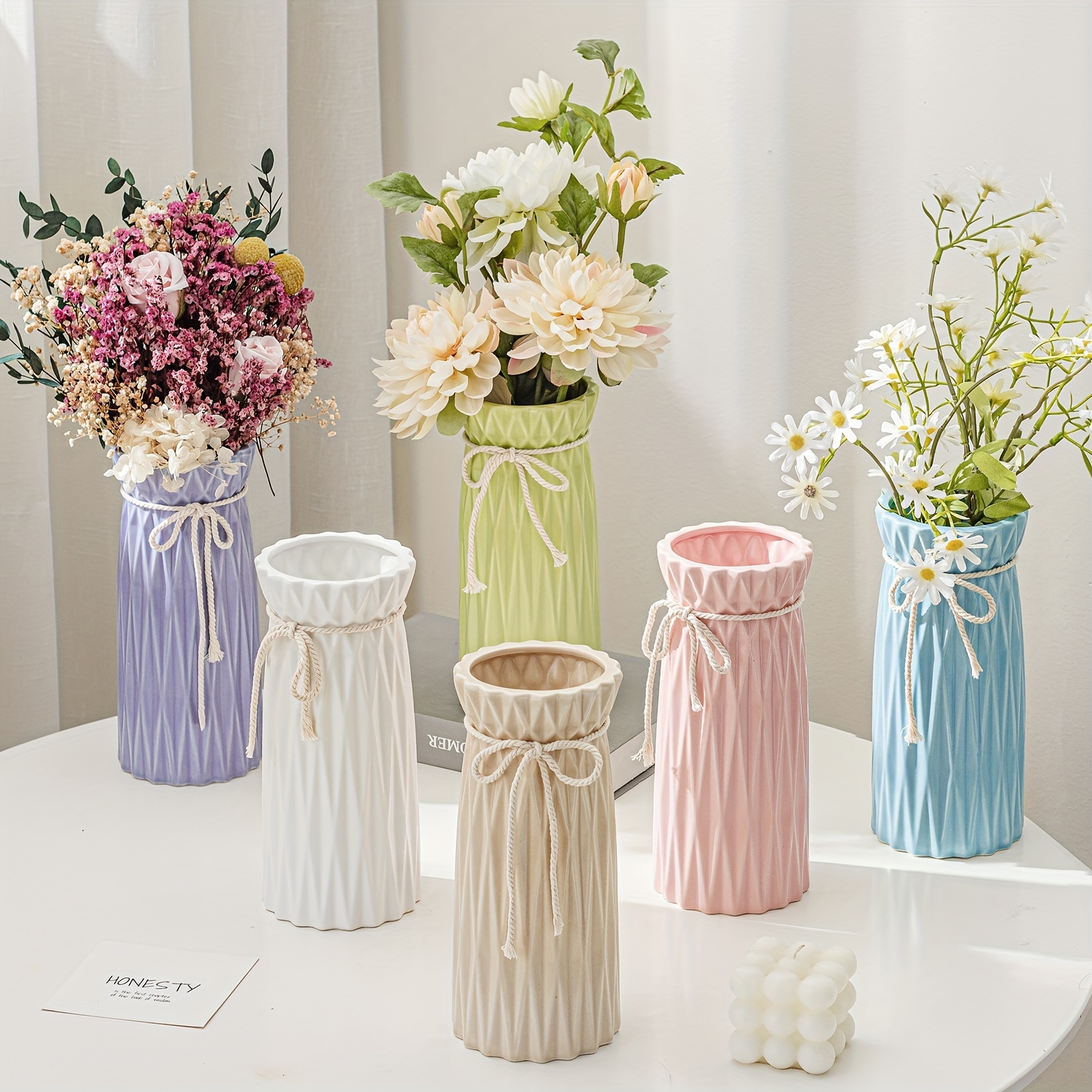 Jarrón blanco para decoración moderna del hogar, florero de cerámica mate,  flor de pampa, neutro, bohemio, minimalista, nórdico, estilo nórdico, para