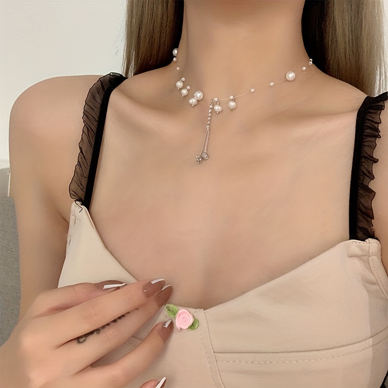Elegant Luxury Faux Pearl Necklace Niche Design Clavicle - Temu