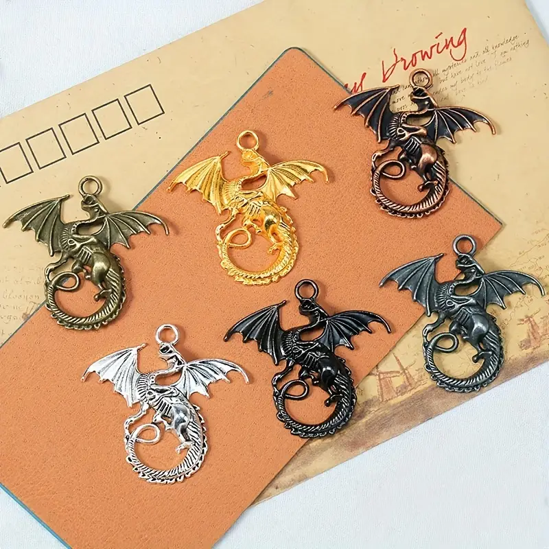 5pcs Alloy Western Dragon-shaped Charms Vintage Dragon Pendant for Jewelry, Jewels Making DIY Bracelet Necklace Earrings,Temu