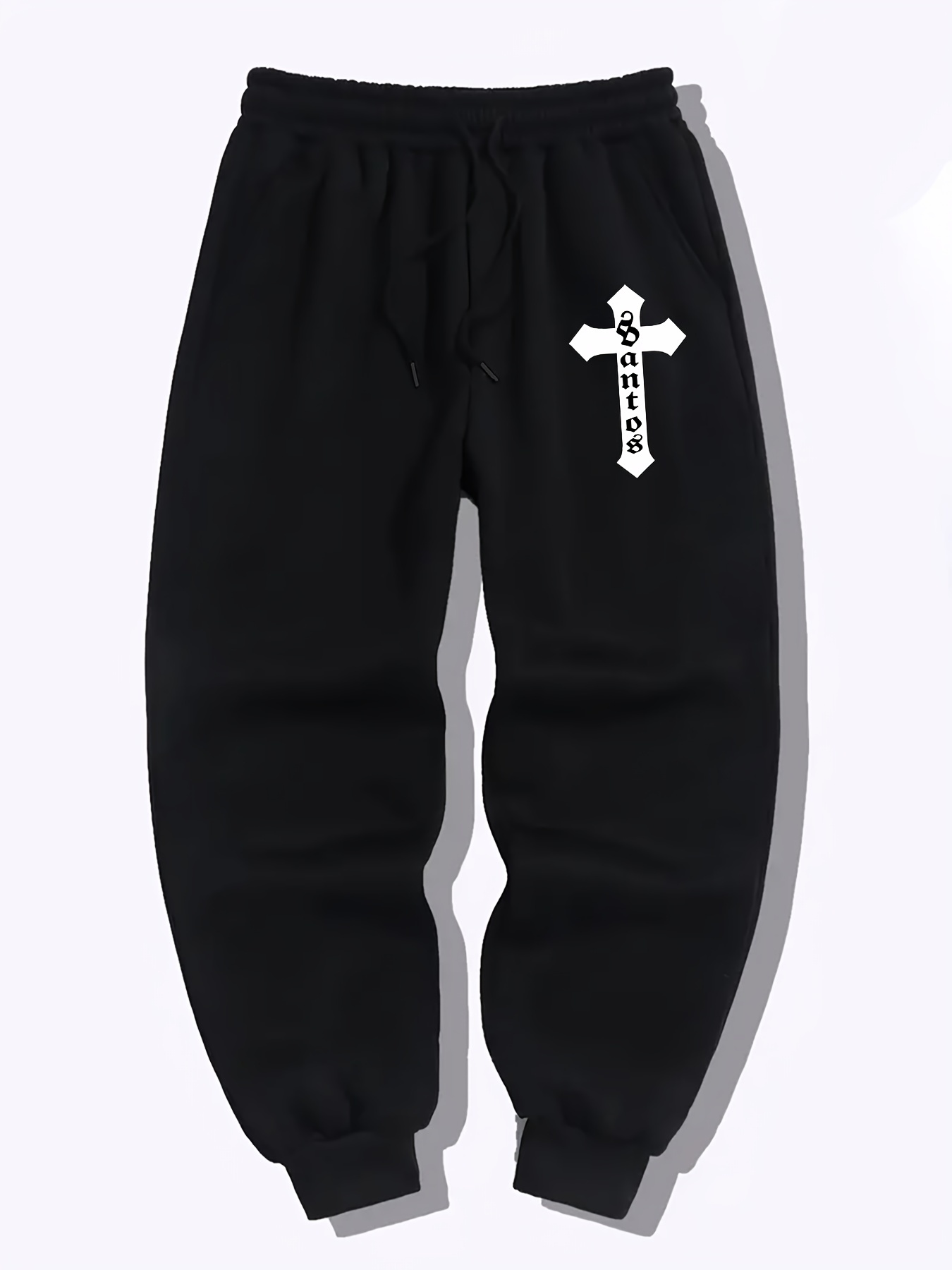 Cross Pattern Joggers Men's Casual Stretch Waist Drawstring Sports Pants