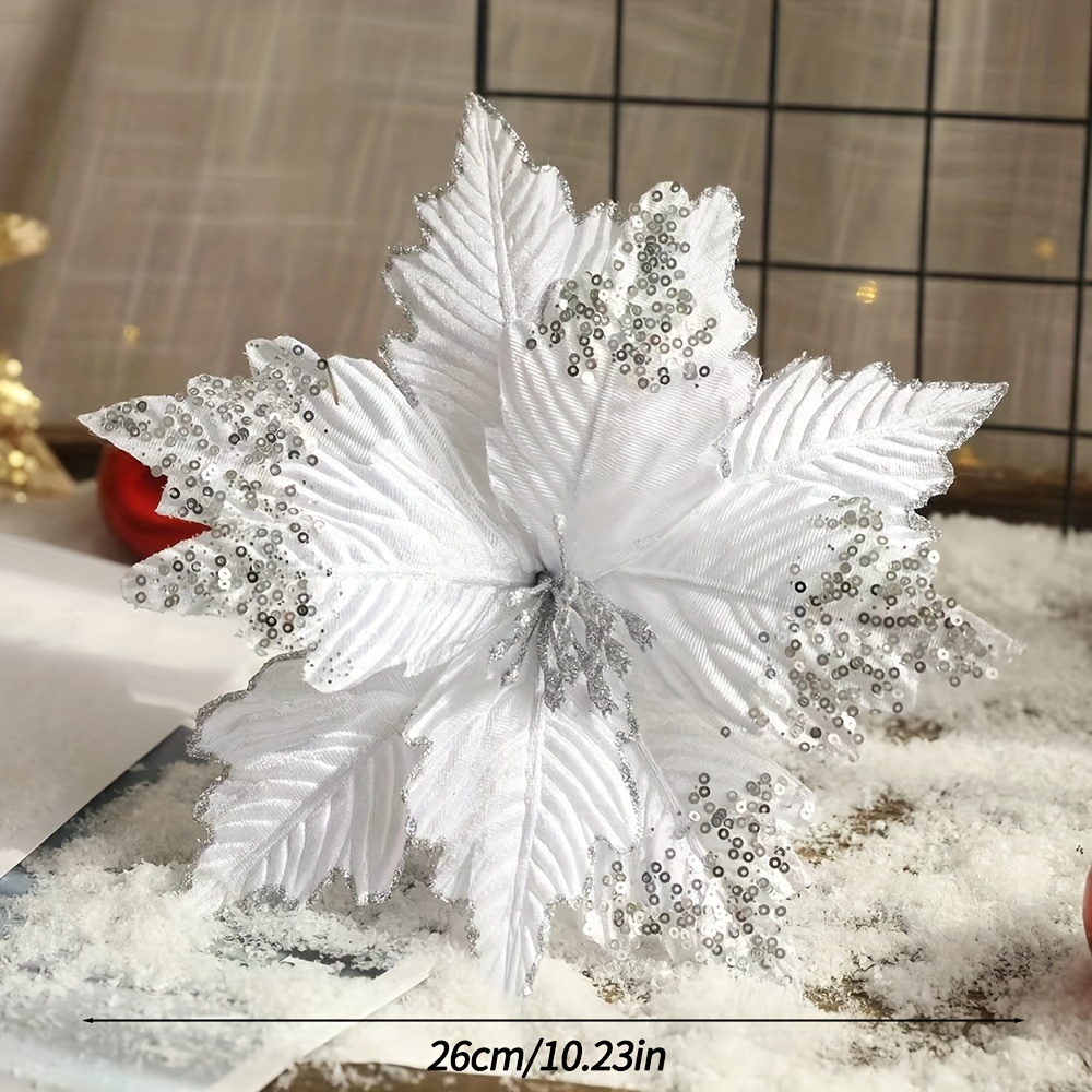 Glitter Artificial Flowers Christmas Poinsettia Glitter - Temu