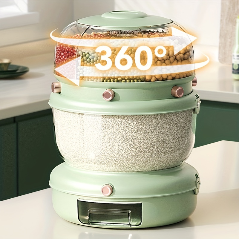 Rotating Double layer Rice Bucket Large Capacity Cereal Container