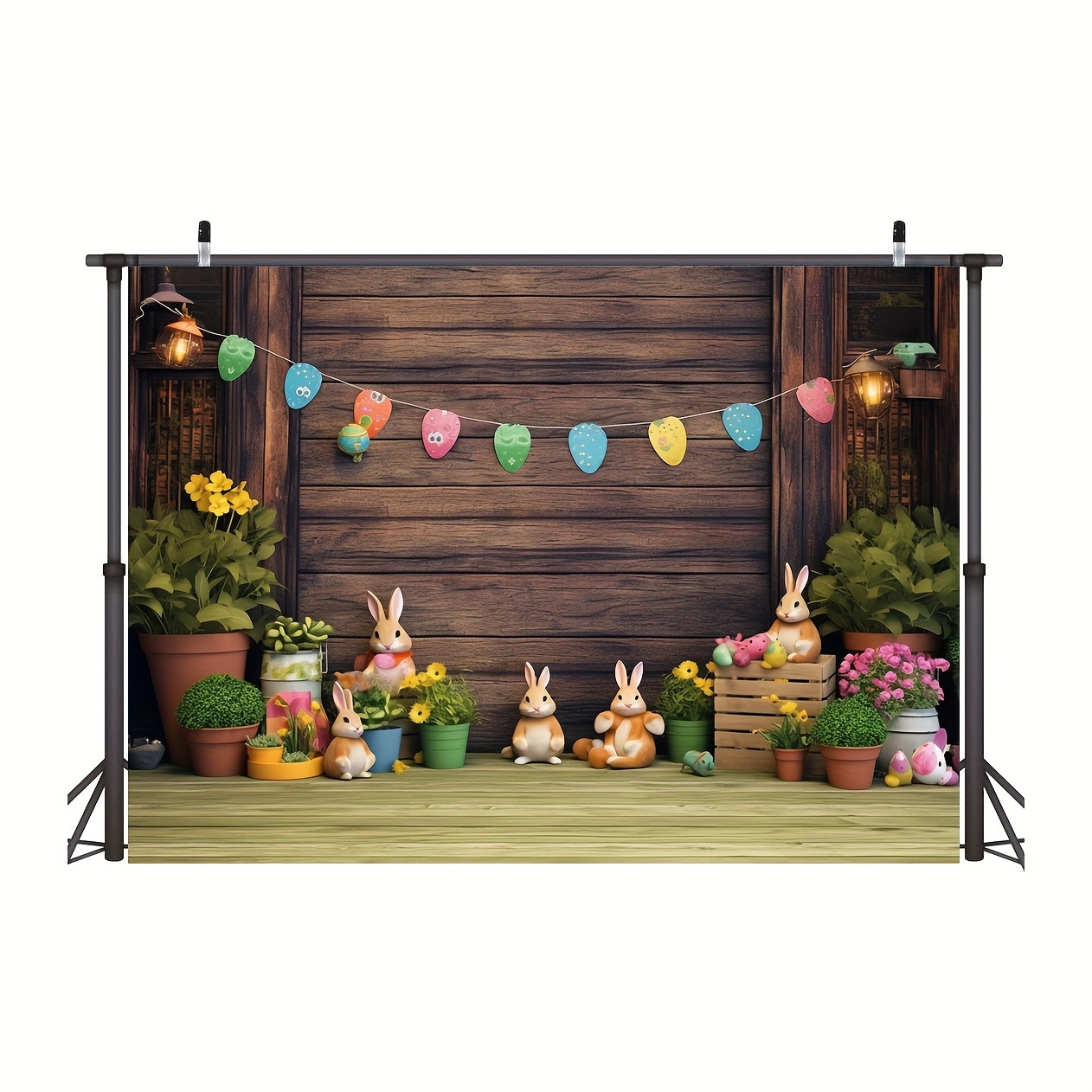 1pc spring happy easter theme photography backdrop rustic wooden wall background bunny rabbit colorful eggs grass floral baby kids portrait party decor banner photo booth studio