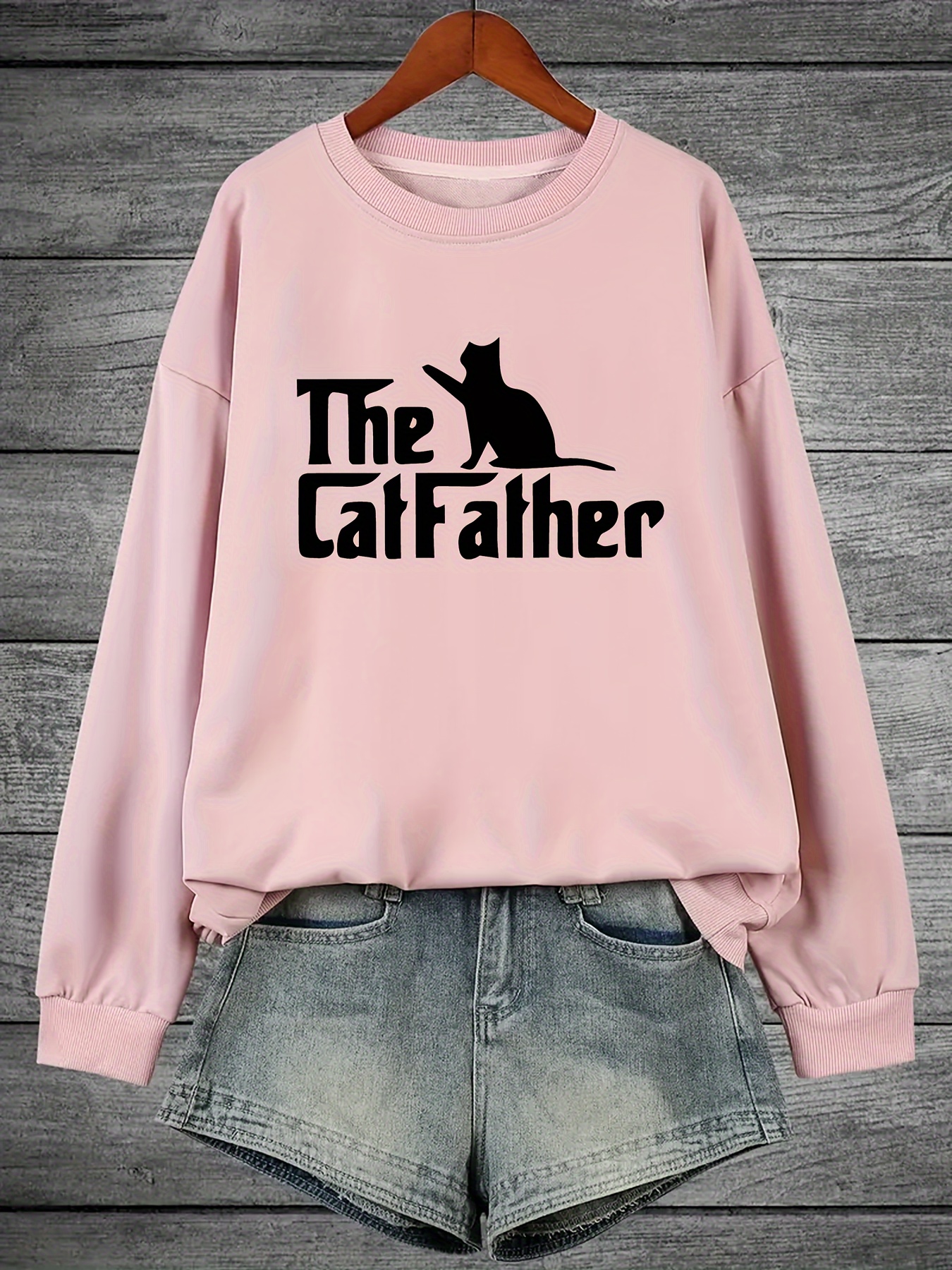 Plus Size Cat Letter Print Sweatshirt Casual Long Sleeve Temu Ireland