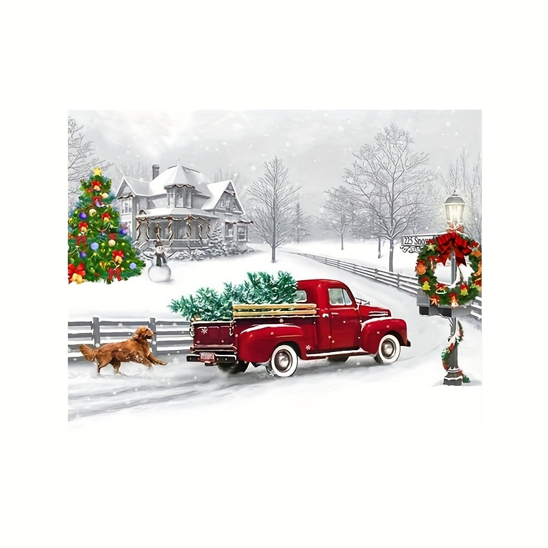 

Christmas Car And Dog Diamond Painting Kit 5d Diamond Art Set, Painting With Diamond Gems Arts And Crafts For Home Wall Decor
