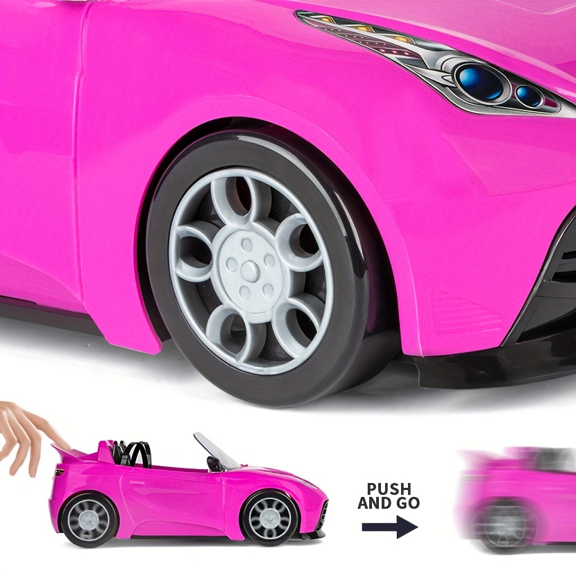 Barbie Convertible Toy Car, Bright Pink with Seatbelts and Rolling