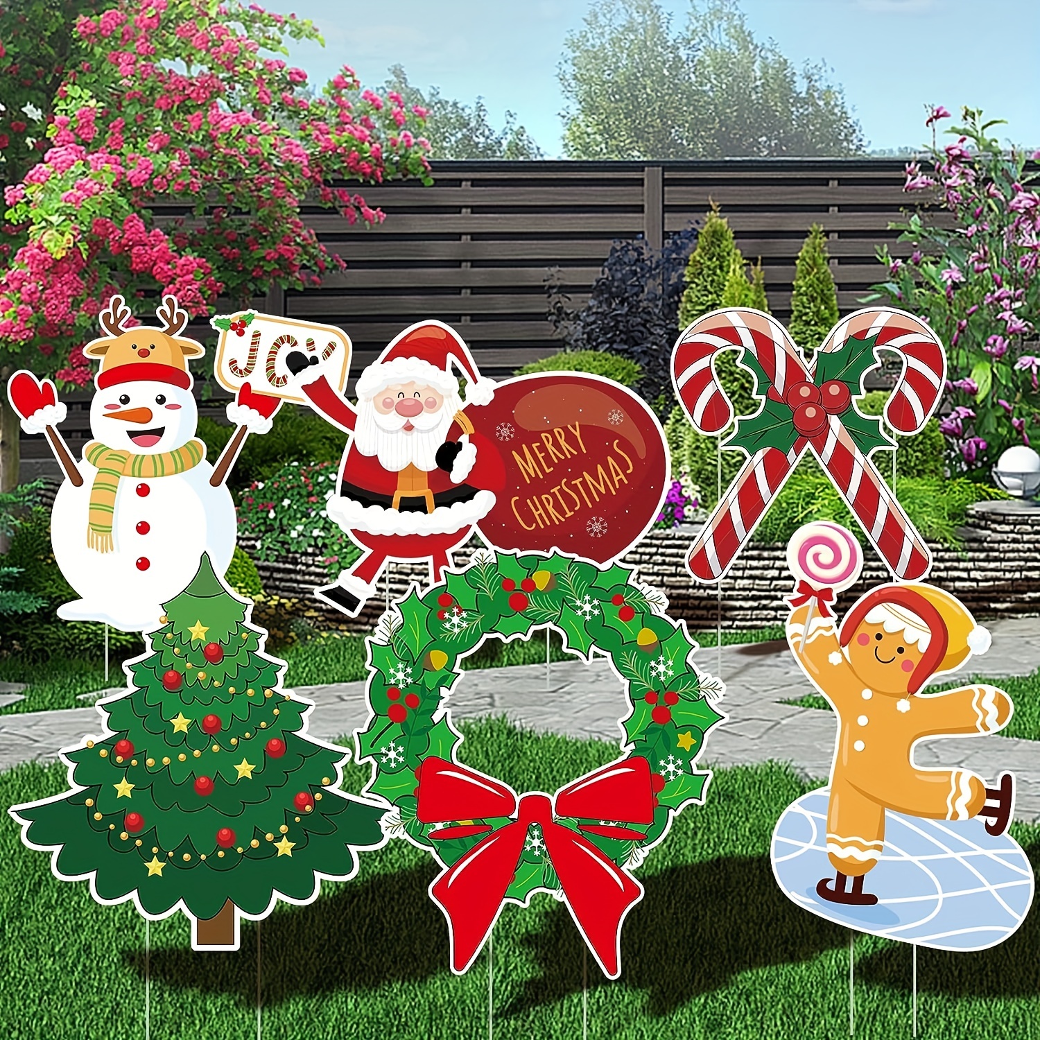 6pcs, Christmas Outdoor Indoor Yard Signs Decorations, Xmas Santa Snowman  Holiday Winter Wonderland Yard Sign Outdoor Lawn Yard Pathway Walkway Decora