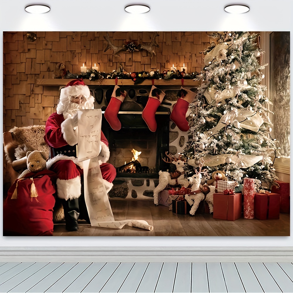 Retro Fireplace Backdrop Christmas Tree Gifts Santa Background Studio Props