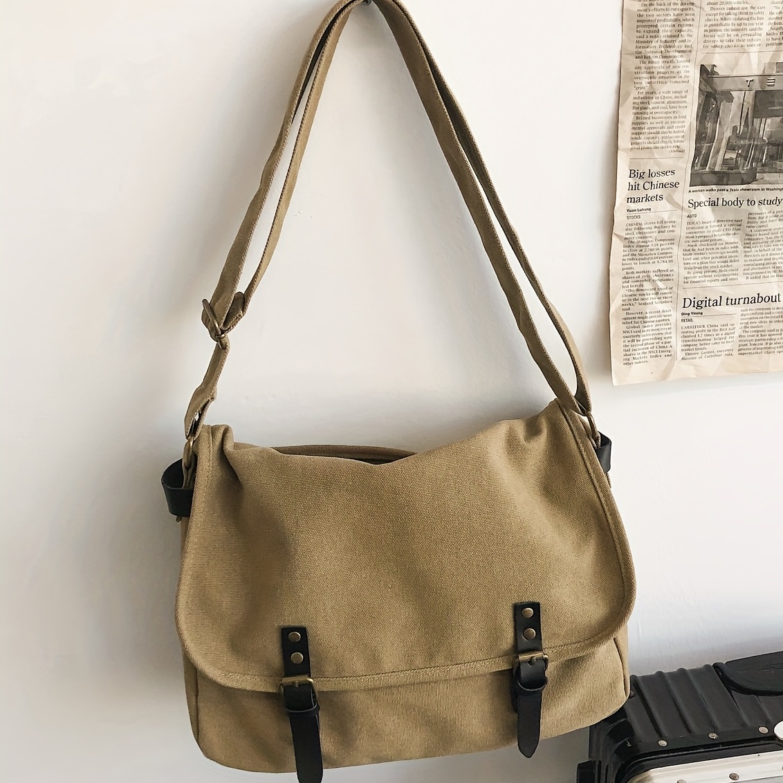 Simple Canvas Messenger Bag, Large Capacity Crossbody Bag, Trendy Student  Flap Shoulder Bag - Temu