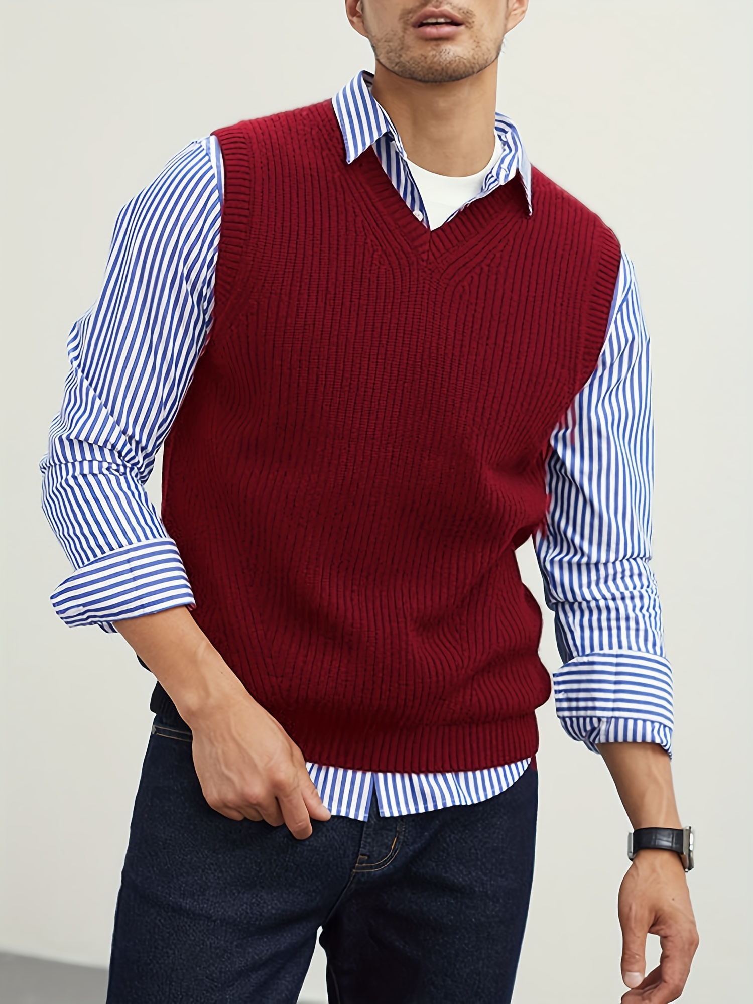 Men's V Neck Sweater Vest Pullover Solid Color Sleeveless - Temu United  Kingdom
