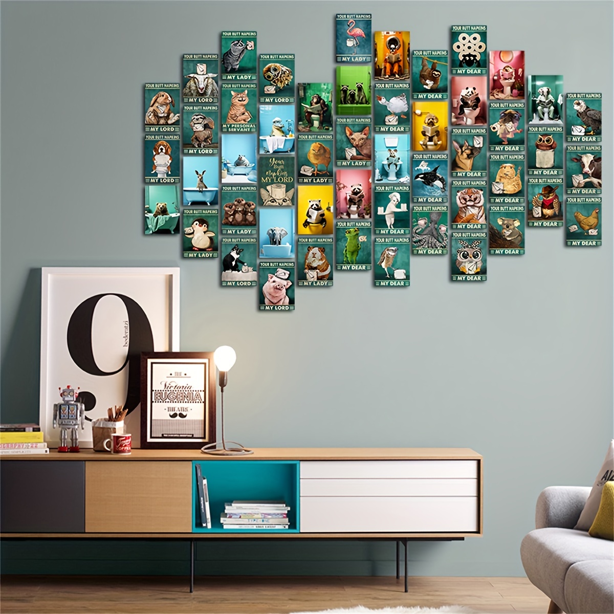 50pcs Postcard Collage Kit Animals Wall Decor Room Funny Toilet Picture